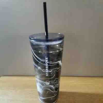 STARBUCKS 20 Oz. Recycled Glass VENTI Cold Cup Tumbler BLACK MARBLE WAVES Rare - Sold on eBay Nov 17, 2021 for $69.99