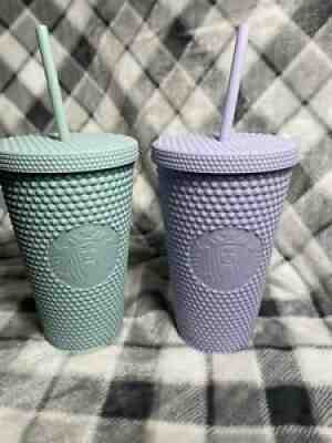 Starbucks Lilac and Mint Studded Matte 16 oz Holiday 2021 Tumblers - Sold on eBay Dec 10, 2021 for $69.99