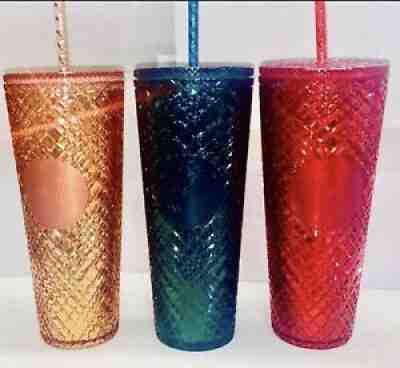 Starbucks 2021 Holiday Jeweled RED, GREEN & GOLD 24oz Cold Cup Tumblers NWT - Sold on eBay Dec 12, 2021 for $69.99