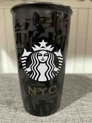 Starbucks Graffiti NYC New York City Black Ceramic Travel Mug/Tumbler 2015 RARE