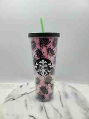Starbucks 24oz RARE Pink Mermaid Siren Logo & Beetle Bugs Cold Cup/Lid/Straw Ven