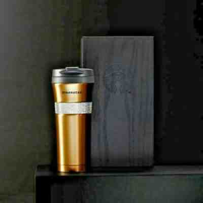 STARBUCKS GOLD SWAROVSKI 30th ANNIVERSARY STAINLESS TUMBLER IN BLACK WOOD BOX - Sold on eBay Dec 17, 2021 for $395.00