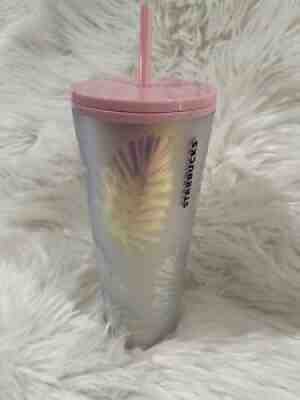 Starbucks Holographic Iridescent Palm Leaf Pinecone PINK Tumbler 24oz HTF