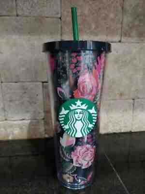 Rare Starbucks Ban.do Midnight Flower Floral Cold Cup Venti Tumbler 24ozÂ 