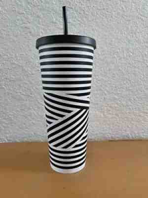 STARBUCKS Black White ZEBRA STRIPE VENTI Cold Cup TUMBLER 24oz With Black Straw - Sold on eBay Dec 16, 2021 for $175.00