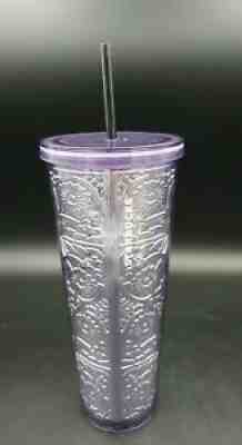 Starbucks 24 oz Lavender Purple Embossed Metallic Tin Foil Tumbler RARE HTF - Sold on eBay Dec 22, 2021 for $159.00