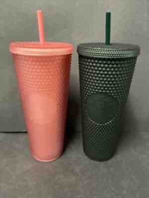 NEW Starbucks Pink & Dark Green 2022 Studded Tumbler Cups 24 oz Venti - Sold on eBay Jan 17, 2022 for $109.99