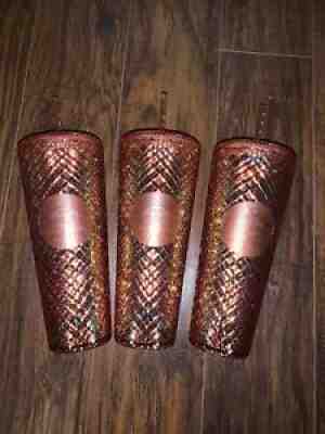 2021 Starbucks Winter Holiday Jeweled Tumbler Cold Cup 24oz ROSE GOLD (LOT OF 3) - Sold on eBay Dec 18, 2021 for $100.00