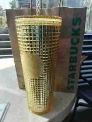Starbucks 2021 Mexico Grid Gold Tumbler Christmas/New Year 24oz - Sold on eBay Jan 12, 2022 for $100.00