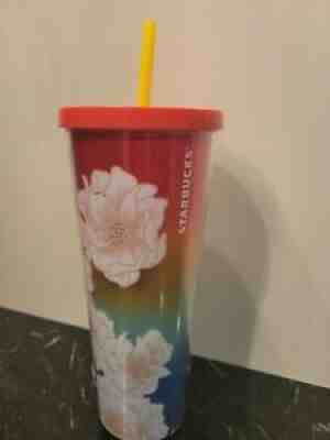 starbucks hibiscus flower tumbler venti cold 24oz w/straw - rare - Sold on eBay Jan 13, 2022 for $99.95