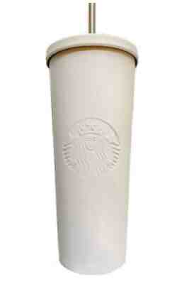 RARE 2015 Matte White Stainless Steel Starbucks Tumbler Lid And Straw 24oz - Sold on eBay Jan 07, 2022 for $99.00