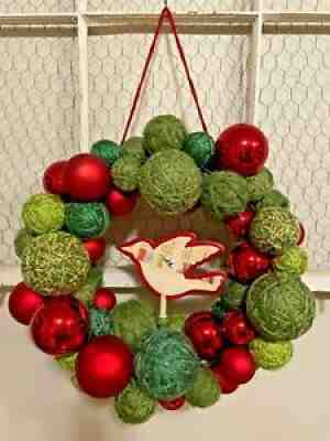 Starbucks Store Display Christmas Wreath 16" Yarn Balls, Ornaments & Bird 2008 - Sold on eBay Dec 20, 2021 for $95.00