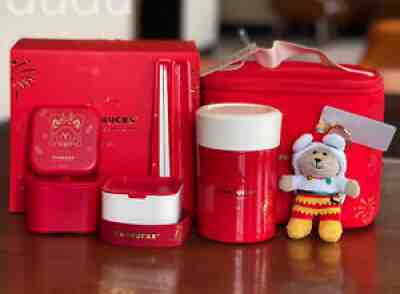 Starbucks 2021 China The New Year Thermos Red Bento Box & Hand Bag & Tableware - Sold on eBay Dec 23, 2021 for $89.99