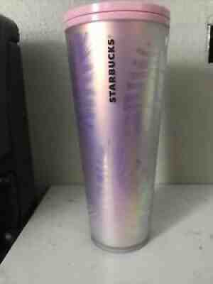 Starbucks Holographic Iridescent Palm Leaf Pinecone PINK Tumbler 24oz No Straw - Sold on eBay Jan 19, 2022 for $202.50