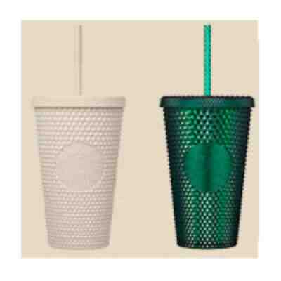 STARBUCKS KOREA 2022 Lucky Bling Stud Cold Cup 473ml Green Oatmeal Limited - Sold on eBay Jan 22, 2022 for $49.99