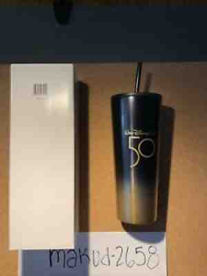 DISNEY WORLD 50TH ANNIVERSARY STARBUCKS BLACK AND GOLD STAINLESS STEEL TUMBLER - Sold on eBay Jan 09, 2022 for $85.00