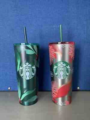 Starbucks Stainless Steel Tumbler Christmas Holiday Set Venti Cold Cup - Sold on eBay Jan 19, 2022 for $85.00
