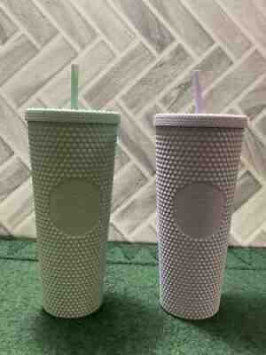 Starbucks Lilac Lavender and Mint Studded 24oz. Matte Holiday 2021 Tumbler Pair - Sold on eBay Dec 10, 2021 for $79.99