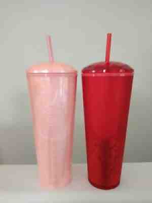 â¤ï¸ Starbucks 2022 Valentine Red Hearts Dome Tumbler + Pink 2021 Cup - Sold on eBay Jan 07, 2022 for $79.99