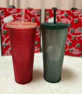 Starbucks Korea 2021 Christmas Holy Green and Red Bling Stud Cold Cup 710ml Set - Sold on eBay Jan 11, 2022 for $79.00