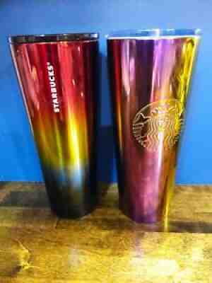 Pair of New Starbucks Iridescent Oil Slick Stainless Steel Tumbler Venti Cups - Sold on eBay Jan 25, 2022 for $89.00