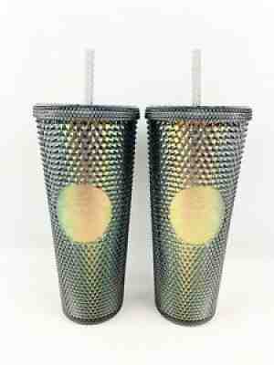 TWO Starbucks 2020 Fall Black Iridescent Studded Cold Straw Venti Tumbler 24 oz - Sold on eBay Jan 23, 2022 for $79.99