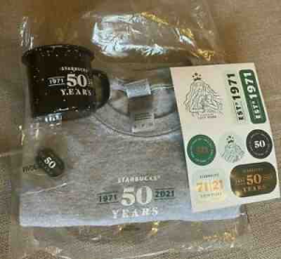 New STARBUCKS 50th Anniversary Shirt (SMALL) with pin, sticker & mug (Lt Ed) - Sold on eBay Dec 14, 2021 for $75.00