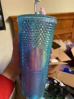 Starbucks Blue Bling 24oz Studded Tumbler (Korea Release) W/ Bunny Straw Topper - Sold on eBay Dec 25, 2021 for $75.00