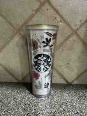 RARE 2014 Starbucks Flower Pattern Floral Harvest Venti Cold Cup Tumbler 24 Oz