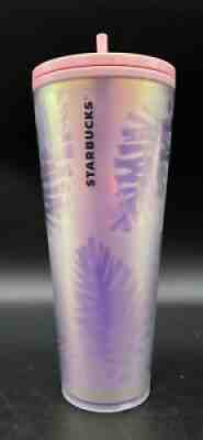 Starbucks Holographic Iridescent Palm Leaf Pinecone PINK Tumbler 24oz HTF