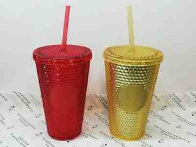 Starbucks Studded Cold Cup Bling Red & Gold Tumbler Grande 16oz set of 2 Europe - Sold on eBay Dec 30, 2021 for $99.90