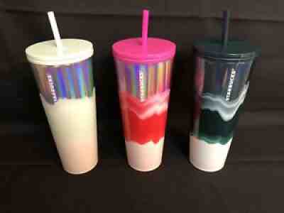Starbucks 2021 Winter Holiday Wave Tumbler Cold Cup 24oz SET OF THREE Trio Venti - Sold on eBay Jan 27, 2022 for $90.00