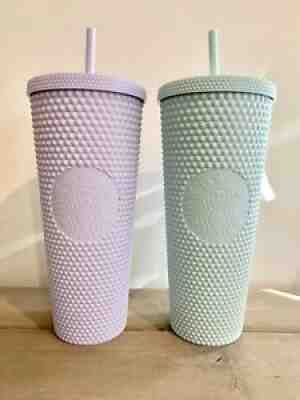 Starbucks Lilac and Mint Studded 24oz. Matte Holiday 2021 Tumbler PAIR! - Sold on eBay Dec 16, 2021 for $78.00