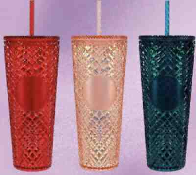 Starbucks Holiday 2021 24oz Set Venti Diamond Cold Cup Tumblers Red Green Pink - Sold on eBay Jan 21, 2022 for $78.00