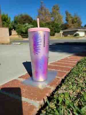 Starbucks holographic iridescent palm leaf pin one pink tumbler 24 oz - Sold on eBay Jan 30, 2022 for $210.00