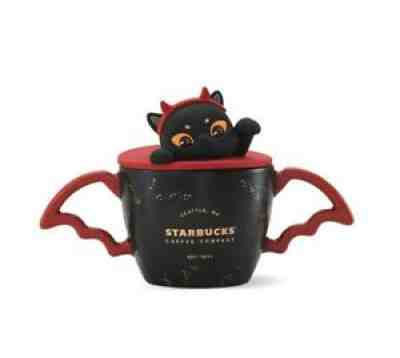 New Starbucks 2021 Halloween Black Cat W/ Wing Devil Lid 13oz Ceramic Coffee Mug - Sold on eBay Jan 28, 2022 for $89.99