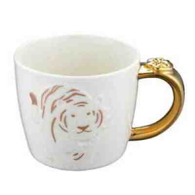 Starbucks Taiwan 2022 White Tiger Golden Handle Mug and Tiger Climbing Apple Mug - Sold on eBay Jan 06, 2022 for $72.60