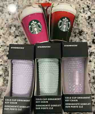STARBUCKS 2021 studded icy, mint, lilac, Pink &holiday keychain ornament Set 5 - Sold on eBay Dec 26, 2021 for $71.00