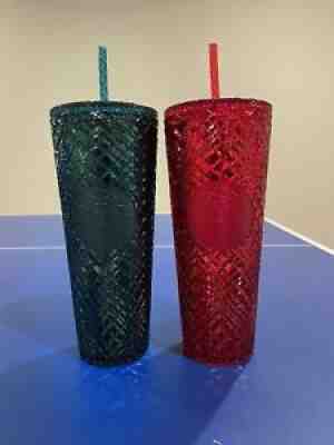 Starbucks Limited Edition Holiday Red and Green Jeweled Tumblr cold cup 24oz - Sold on eBay Dec 29, 2021 for $70.00