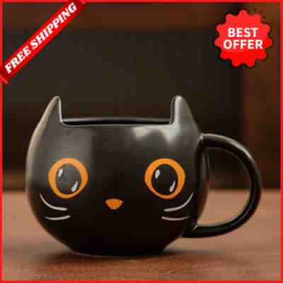  Cute Mysterious Cat Cup Halloween Pumpkin Spoon Lid Coaster Gift Mug