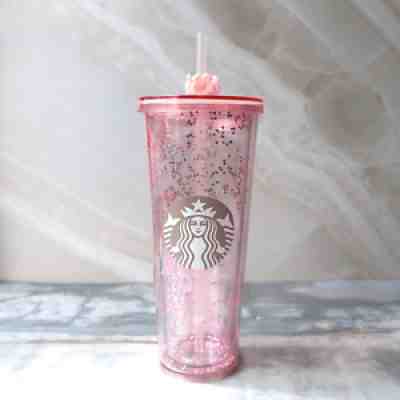 Starbucks Korea 2018 Cherry Blossom Glitter Cold Cup 710ml - Rare Collectible - Sold on eBay Jan 05, 2022 for $198.50
