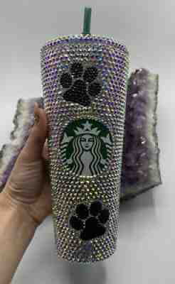 Custom Paw Print Starbucks tumbler 24oz Bling Glass Rhinestones - Sold on eBay Feb 03, 2022 for $175.99