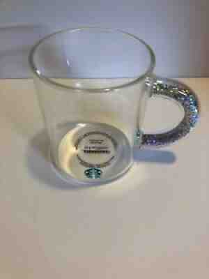 Starbucks Christmas Holiday 2019 Silver Glitter Handle Clear Glass Mug Cup - NEW