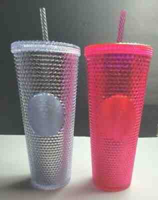 2019 Starbucks Neon Pink & Silver Studded Tumbler Cold Cup & Straw 24 oz Set New - Sold on eBay Feb 06, 2022 for $107.99