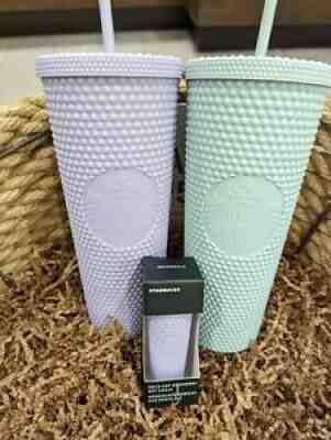 Set 3 Starbucks Holiday 2021 Matte Mint Lilac Studded VENTI Tumbler & ornament - Sold on eBay Feb 03, 2022 for $98.00