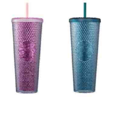 [Starbucks Korea 2021] Victory PINK+GREEN bling stud cold cup 710ml Limited - Sold on eBay Dec 23, 2021 for $89.00
