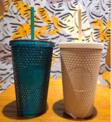 2022 Starbucks Korea Lucky Bag Green bling stud Oatmeal stud cold cup Set 473ml - Sold on eBay Feb 10, 2022 for $89.00