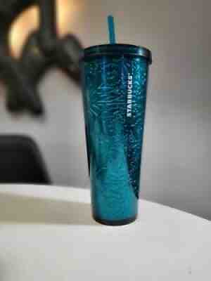 Starbucks 2017 Cold Cup 24 oz Tumbler Embossed Tin Floral Metallic Teal Rare - Sold on eBay Feb 16, 2022 for $88.00