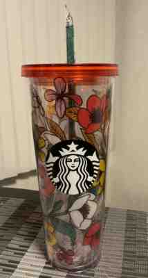 RARE 2014 Starbucks Flower Pattern Floral Harvest Venti Cold Cup Tumbler