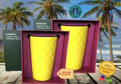  PINEAPPLE Glossy Yellow Ceramic Double Wall Cup 12oz Starbucks Hawaii - Sold on eBay Feb 14, 2022 for $72.75
